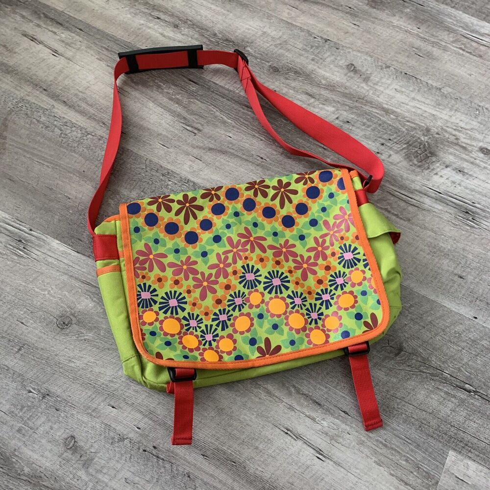 Hanna Andersson Girl’s School Crossbody Messenger Bag Flower Power Lime Green